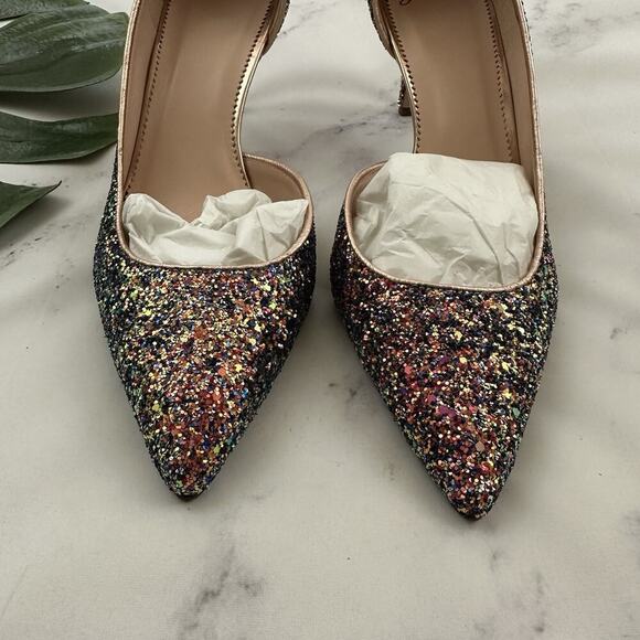 J.Crew D'Orsay Pump Heels Size 9.5 New Pink Green Glitter Point Toe Wicked - Picture 3 of 9